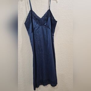 Vintage Velrose Chic Midnight Blue Lace Chemise Size 46 XXL 31" Waist